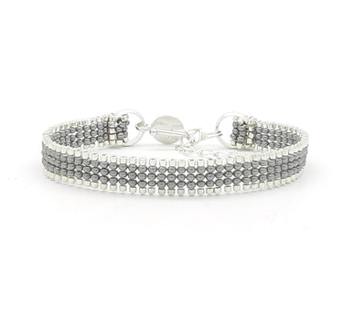 Brazalete Telar Plata Mini Liso Gris Aperlado